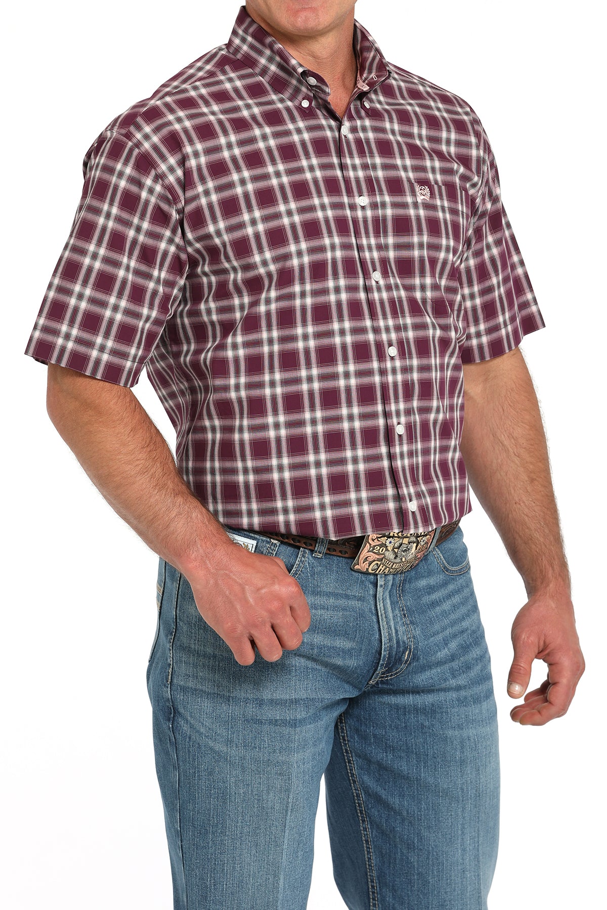 CINCH Men's Purple Plaid Button-Down Western Shirt