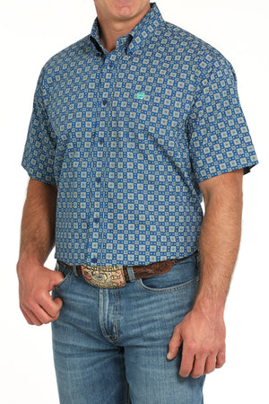 CINCH Men's Royal Blue Printed Button-Down Western Shirt