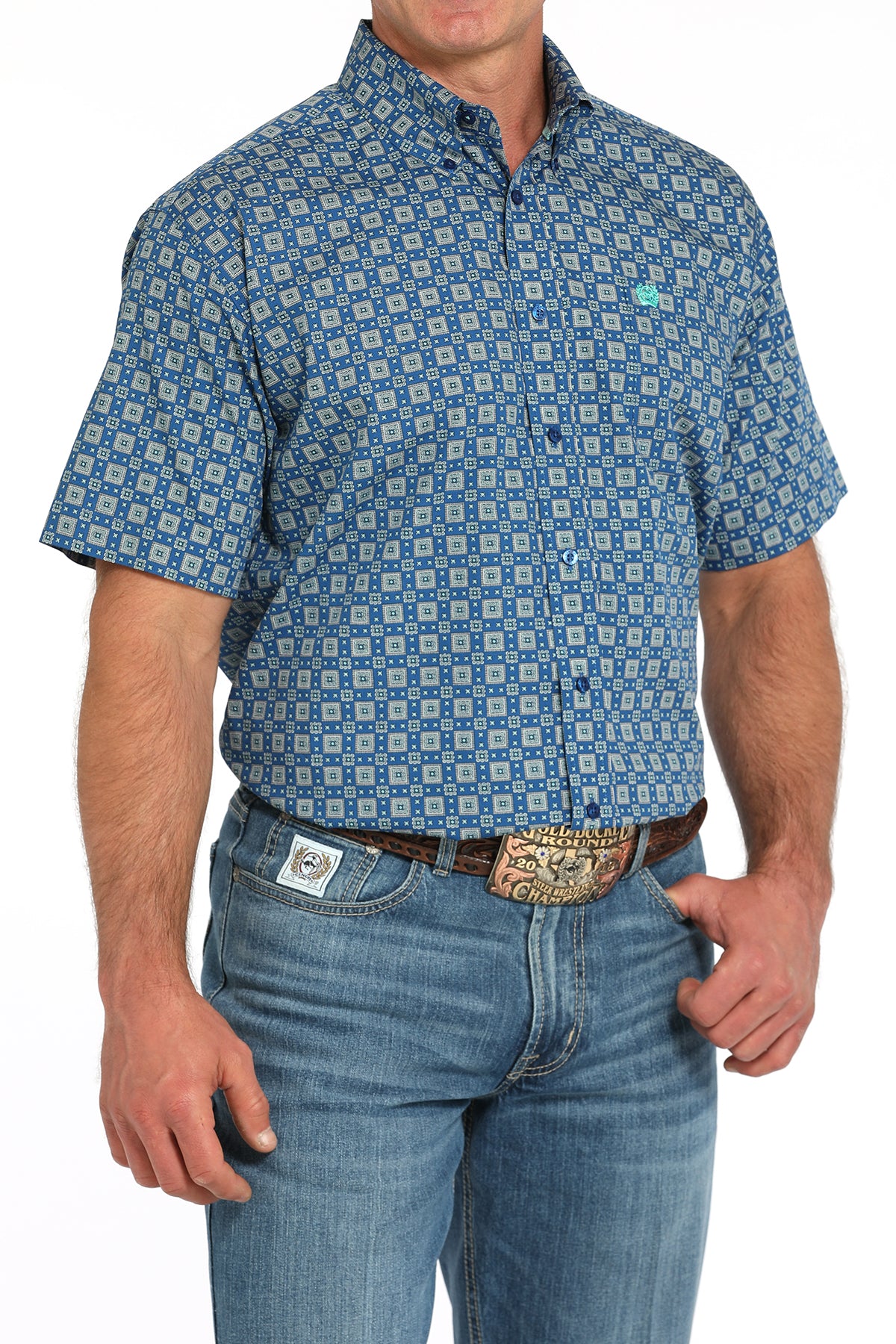 CINCH Men's Royal Blue Printed Button-Down Western Shirt