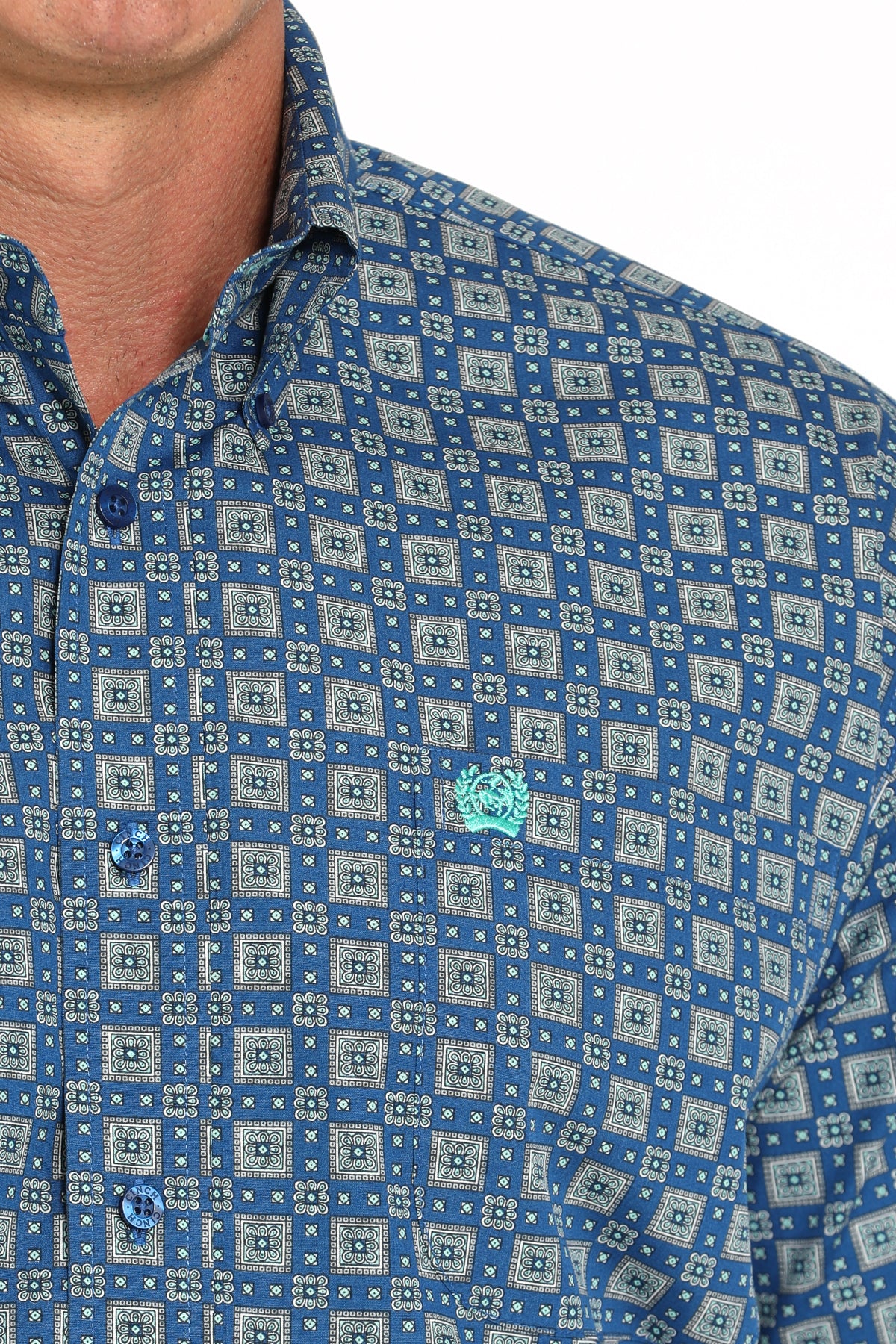 CINCH Men's Royal Blue Printed Button-Down Western Shirt
