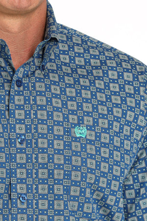 CINCH Men's Royal Blue Printed Button-Down Western Shirt
