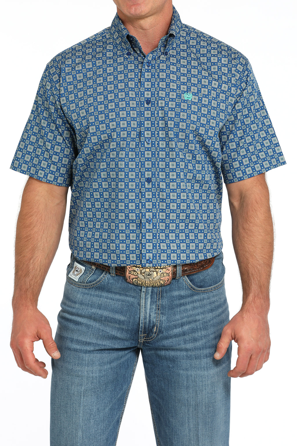 CINCH Men's Royal Blue Printed Button-Down Western Shirt