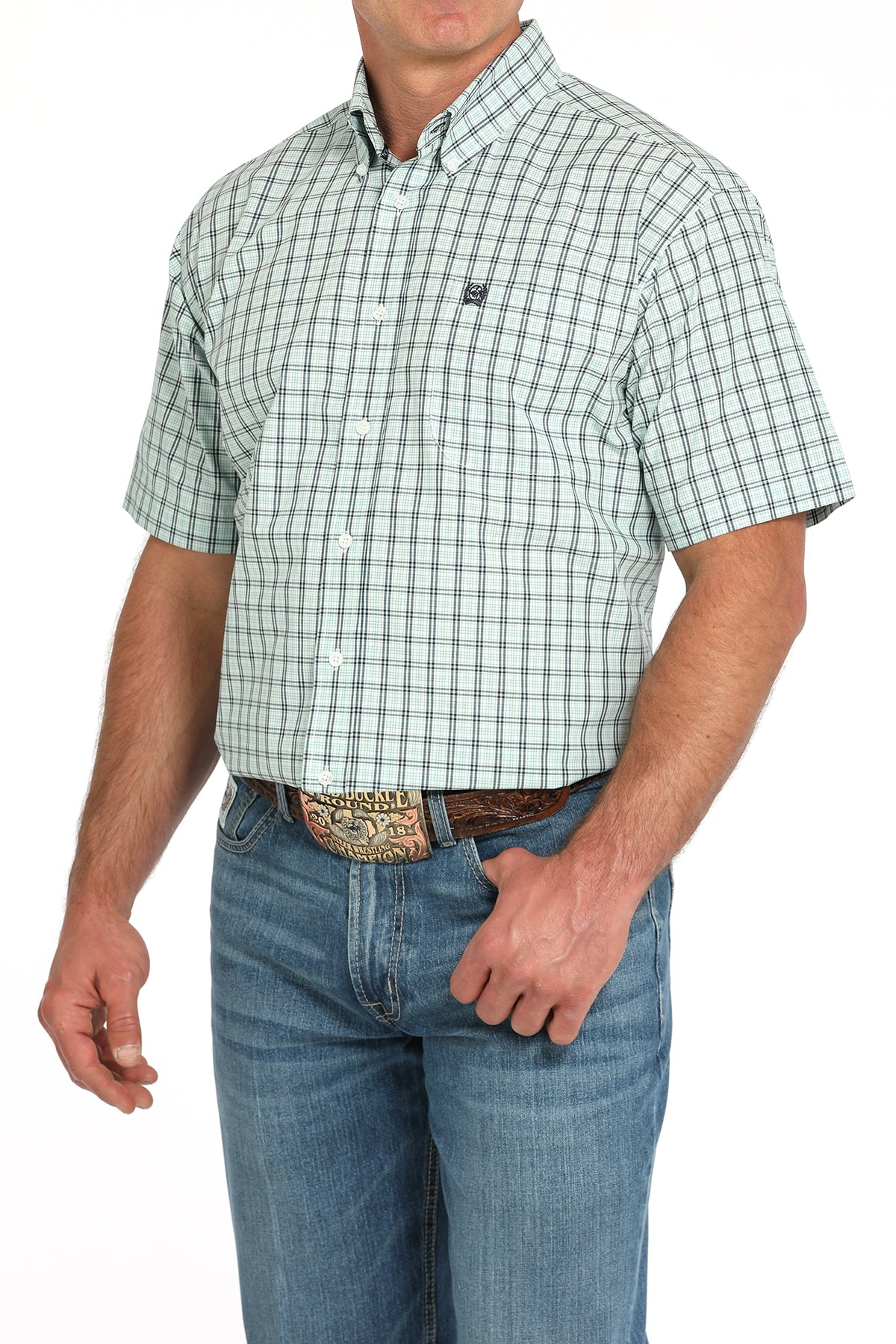 CINCH Men's Turquoise Plaid Button-Down Western Shirt