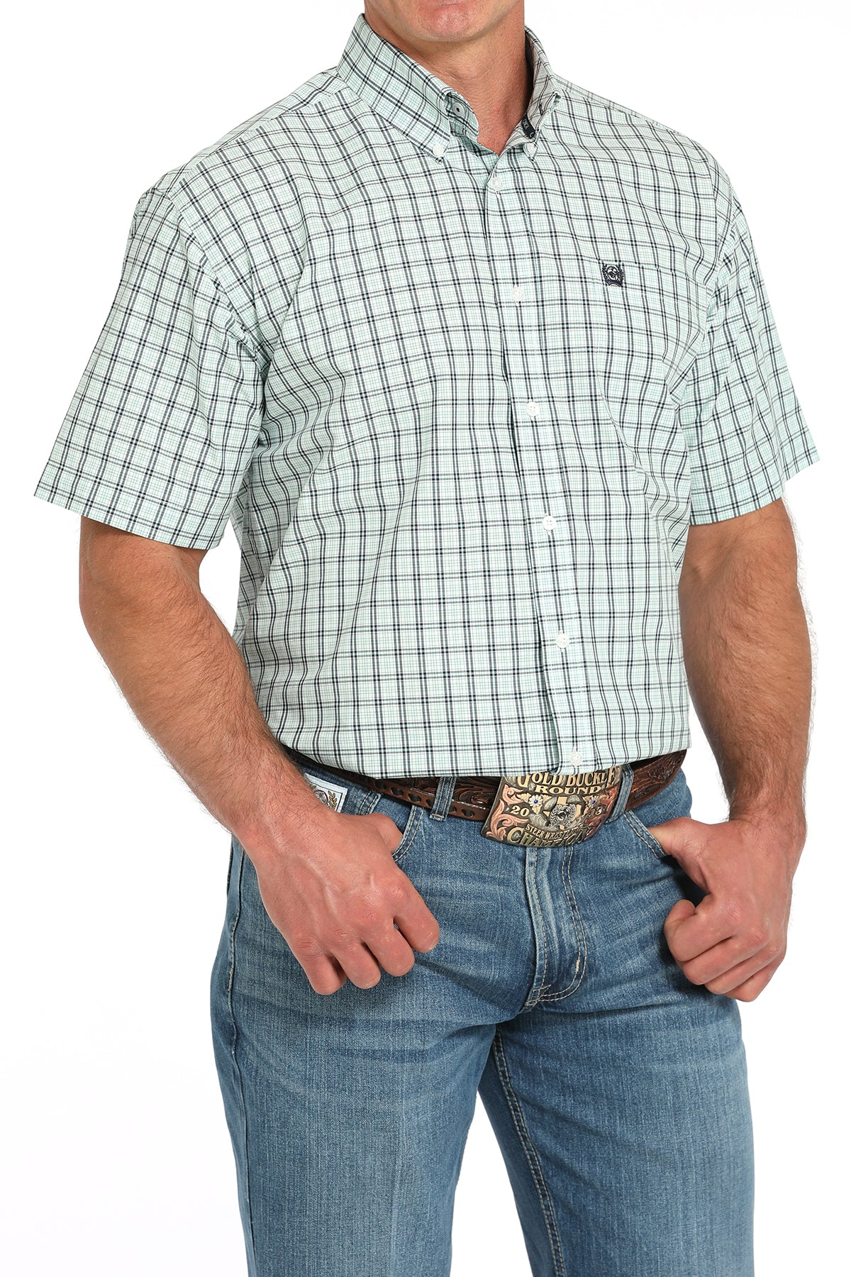 CINCH Men's Turquoise Plaid Button-Down Western Shirt