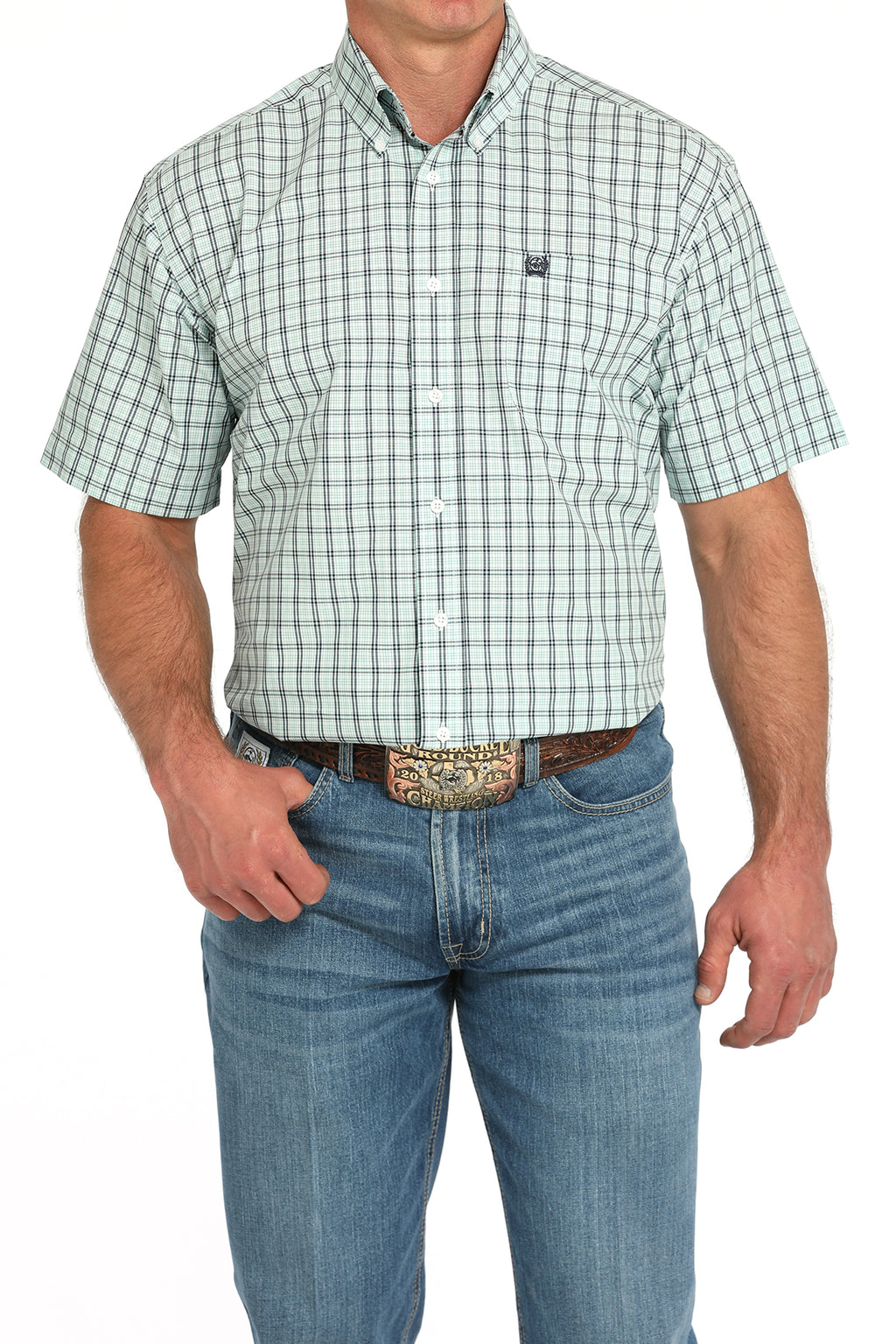 CINCH Men's Turquoise Plaid Button-Down Western Shirt