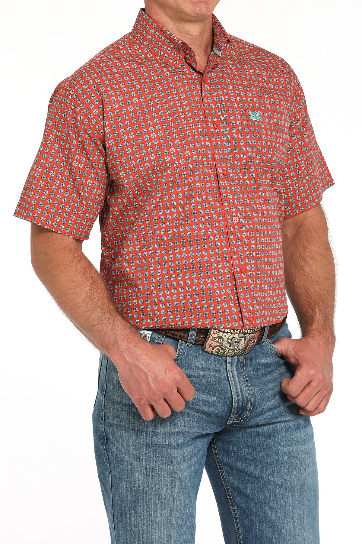CINCH Men's Red Printed Button-Down Western Shirt