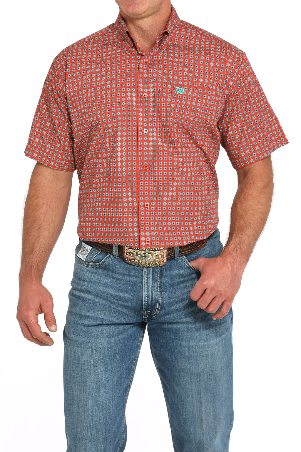 CINCH Men's Red Printed Button-Down Western Shirt