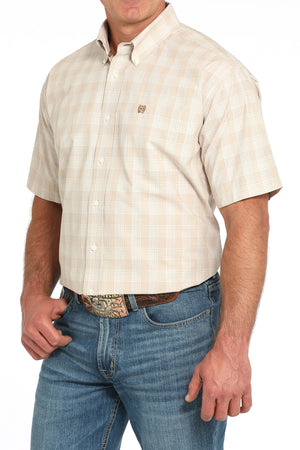 CINCH Men's Khaki Plaid Short Sleeve Button-Down Western Shirt