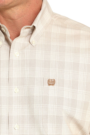 CINCH Men's Khaki Plaid Short Sleeve Button-Down Western Shirt