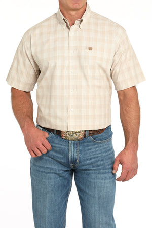CINCH Men's Khaki Plaid Short Sleeve Button-Down Western Shirt