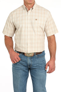 CINCH Men's Khaki Plaid Short Sleeve Button-Down Western Shirt