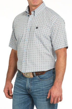CINCH Men's Light Blue Printed Short Sleeve Button-Down Western Shirt