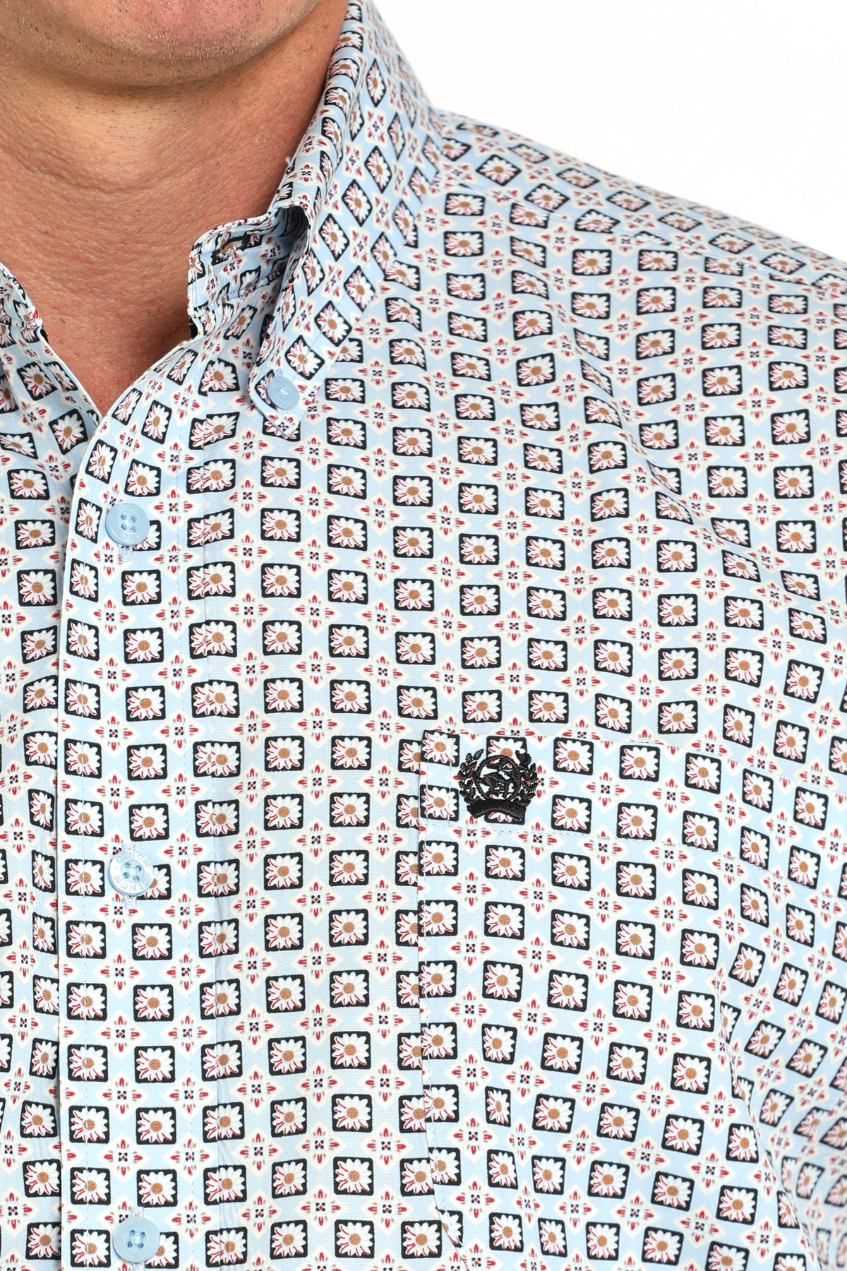 CINCH Men's Light Blue Printed Short Sleeve Button-Down Western Shirt