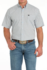 CINCH Men's Light Blue Printed Short Sleeve Button-Down Western Shirt