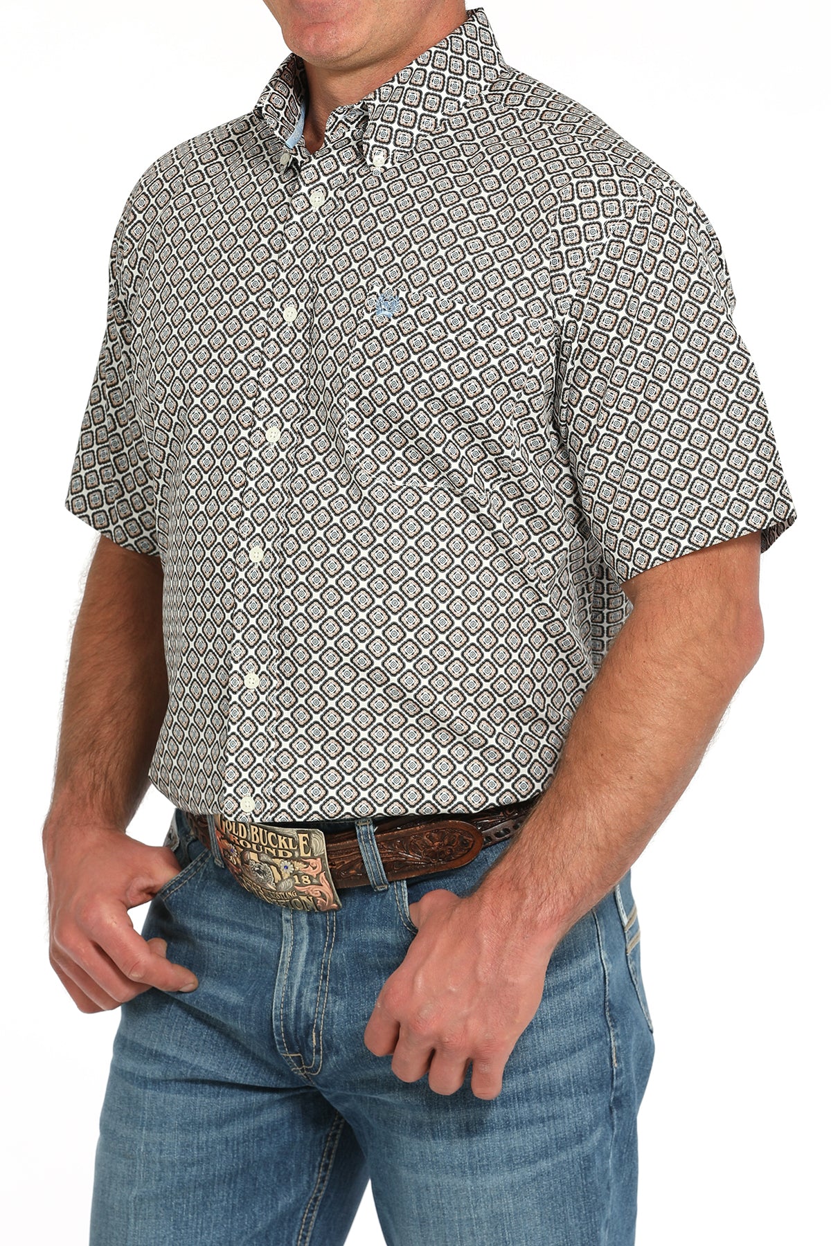 CINCH Men's Cream Printed Button-Down Western Shirt