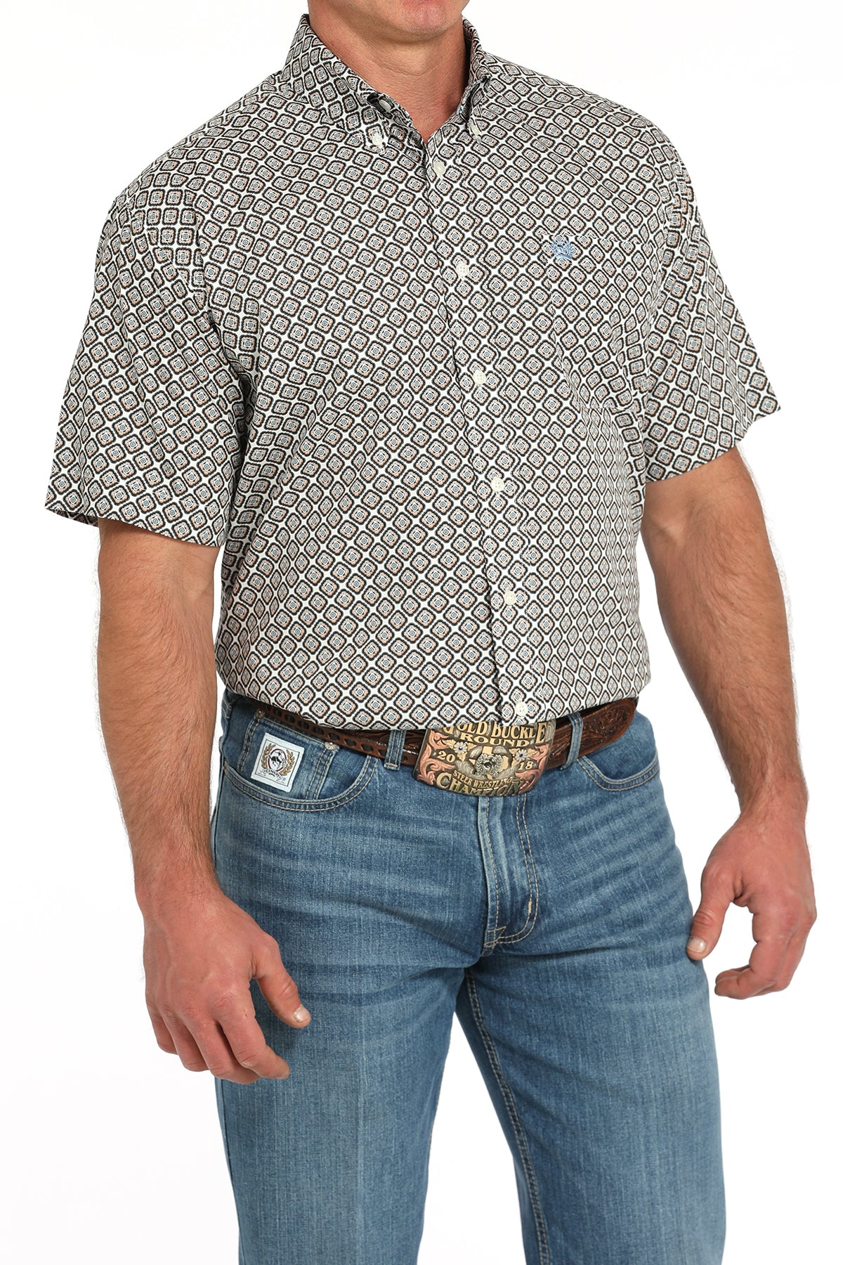 CINCH Men's Cream Printed Button-Down Western Shirt