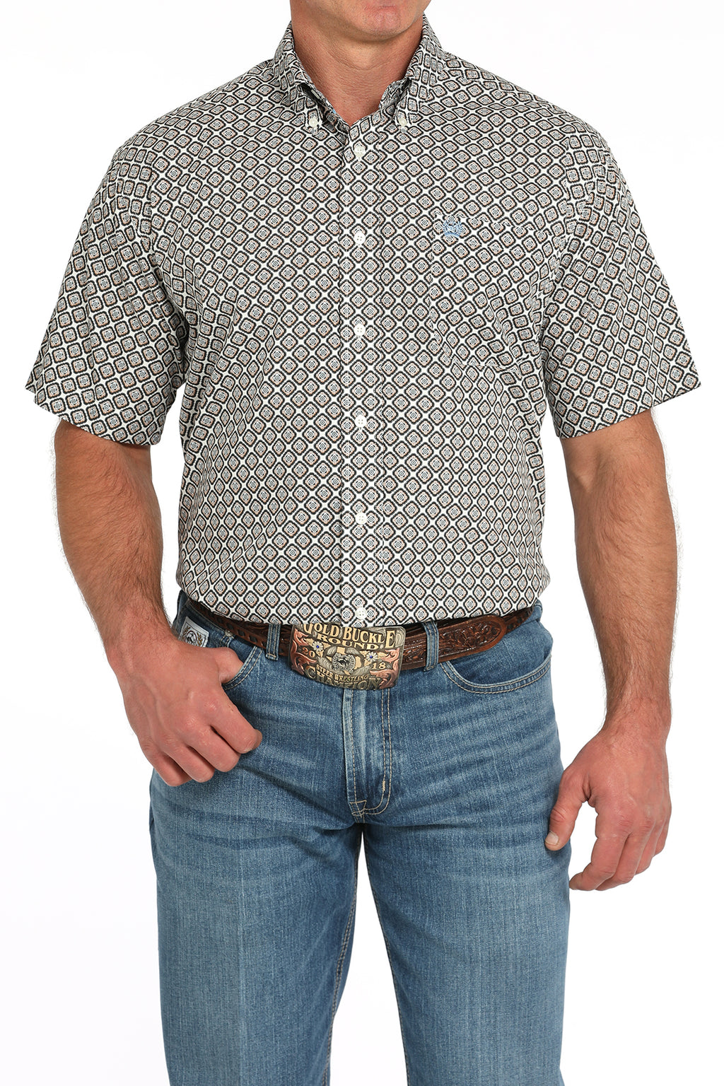 CINCH Men's Cream Printed Button-Down Western Shirt