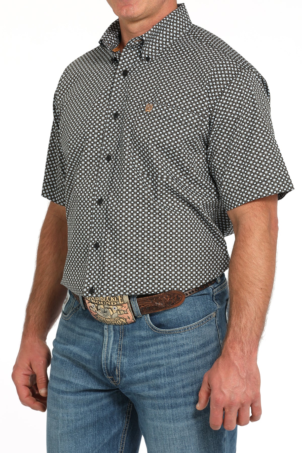 CINCH Men's Black Printed Short Sleeve Button-Down Western Shirt