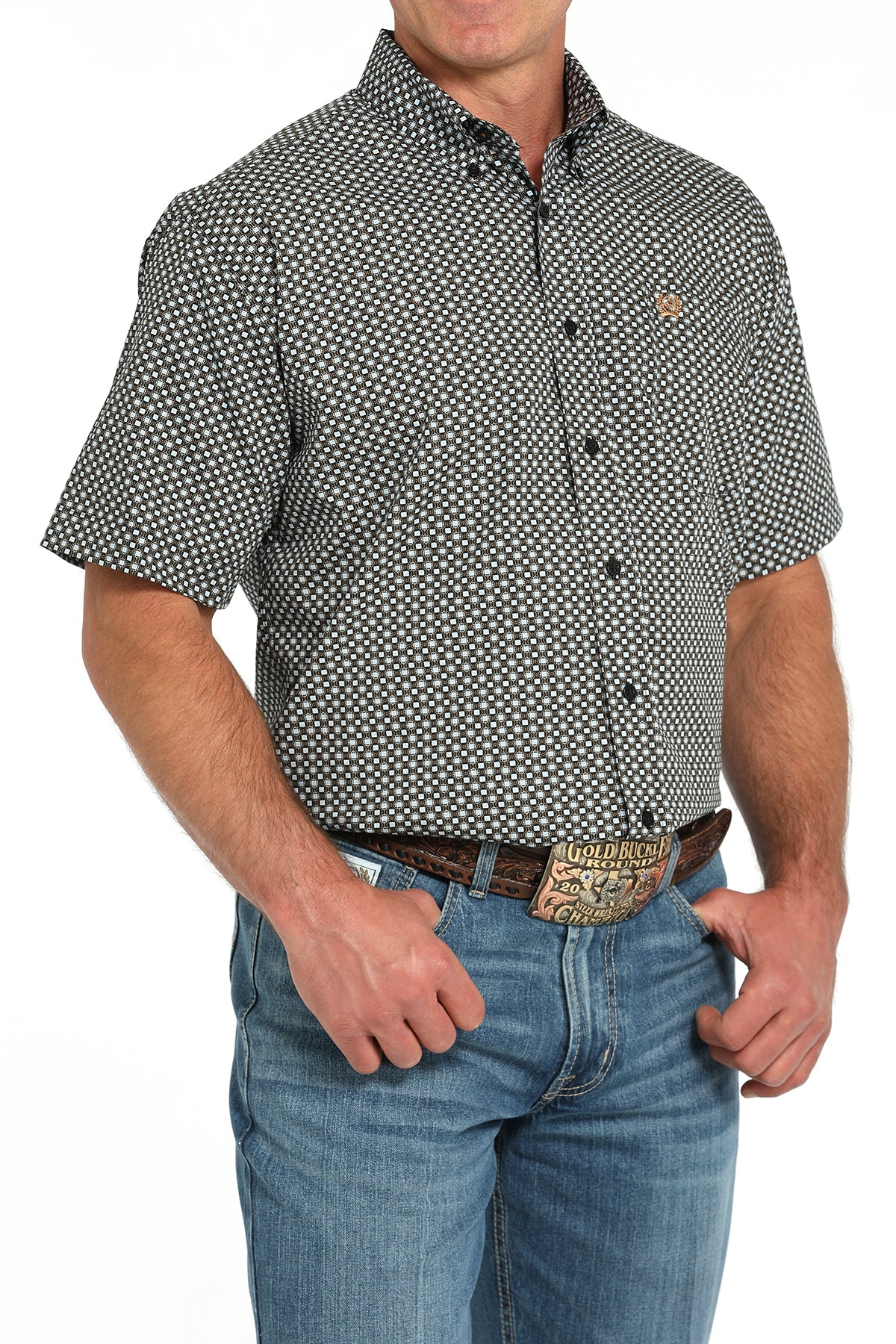 CINCH Men's Black Printed Short Sleeve Button-Down Western Shirt
