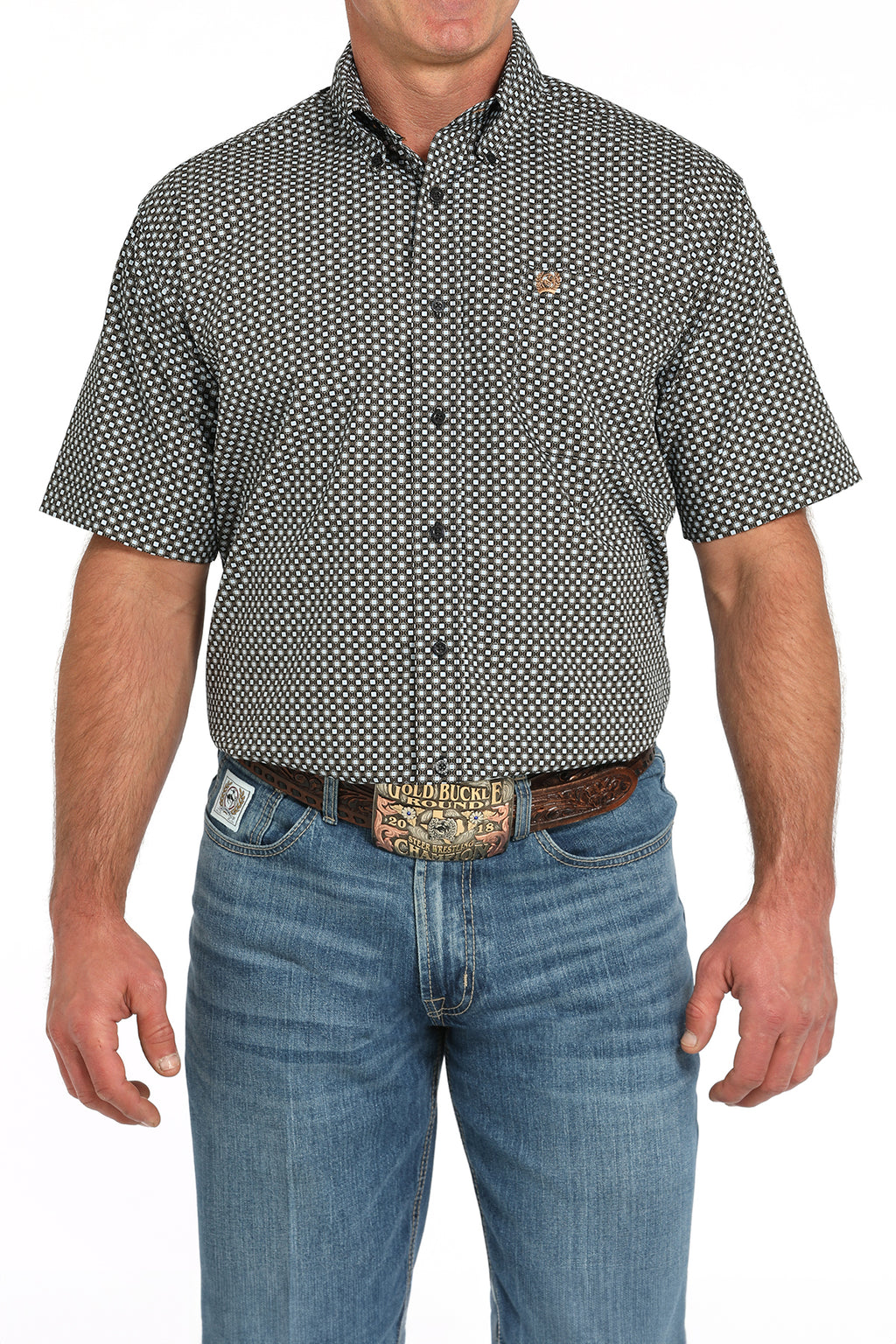 CINCH Men's Black Printed Short Sleeve Button-Down Western Shirt