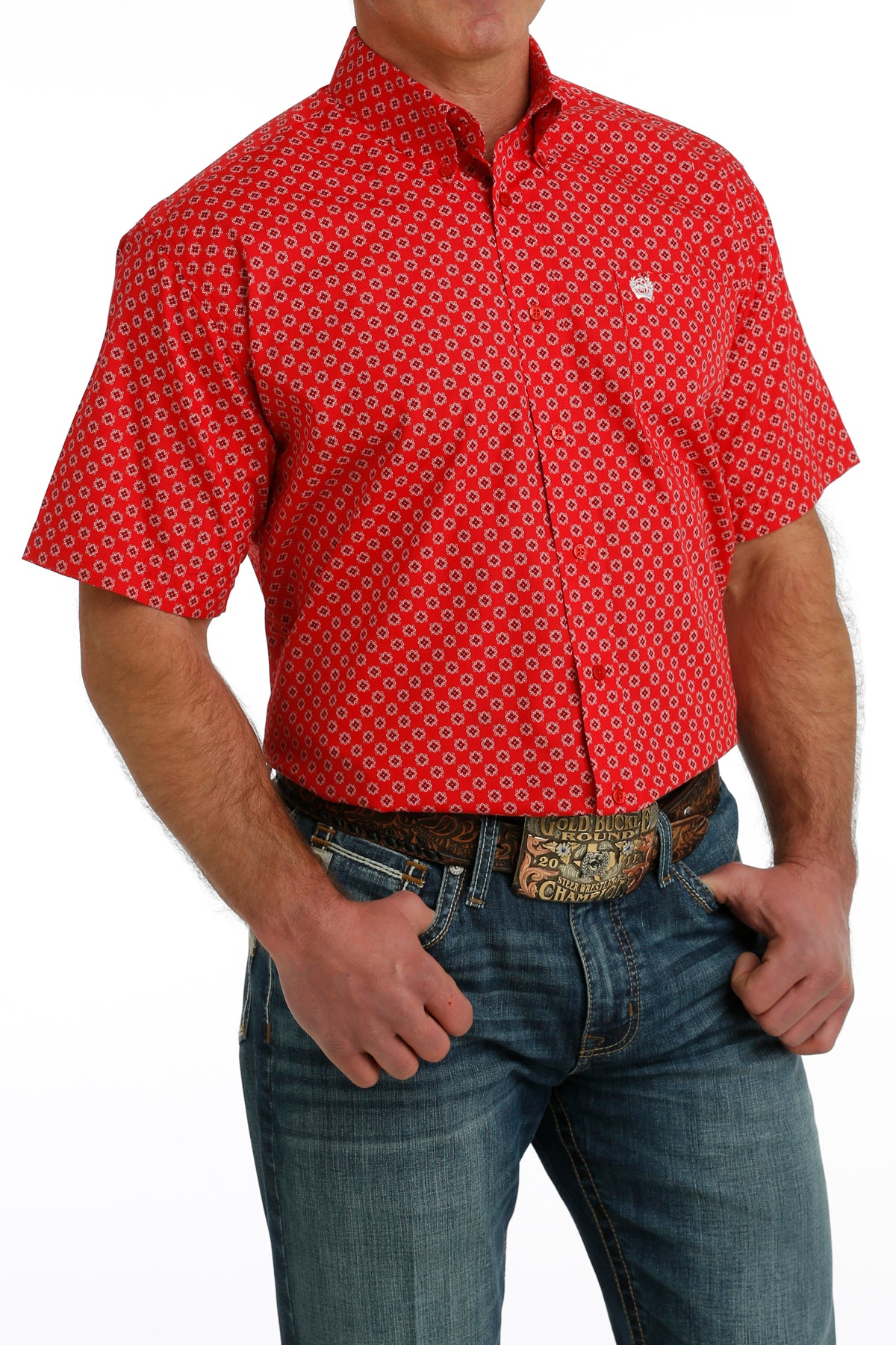 CINCH Men's Red Short Sleeve Button-Down Western Shirt