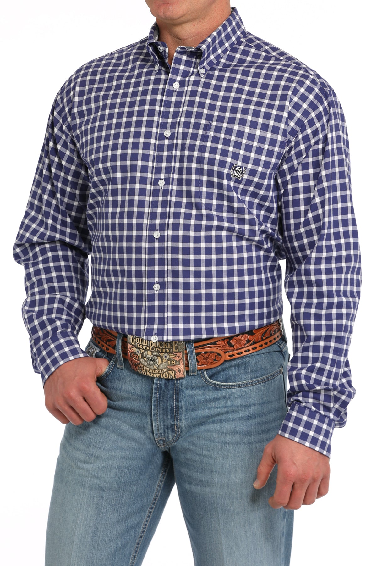 CINCH Men's Purple Twill Plaid Button-Down Western Shirt