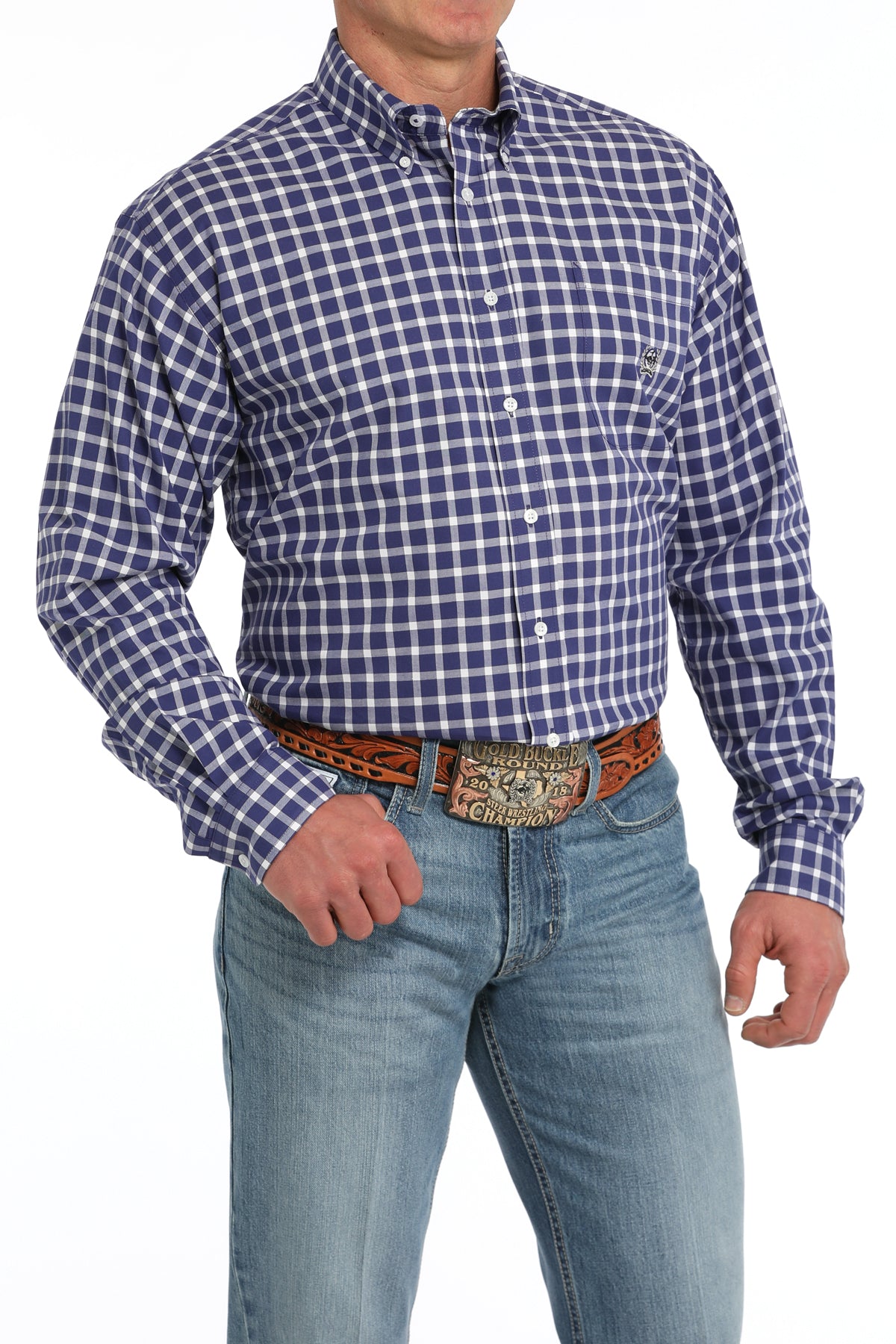 CINCH Men's Purple Twill Plaid Button-Down Western Shirt