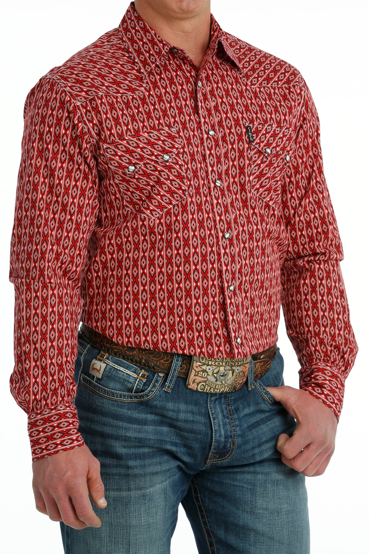 CINCH Men's Red Modern Fit Western Button-Down Shirt