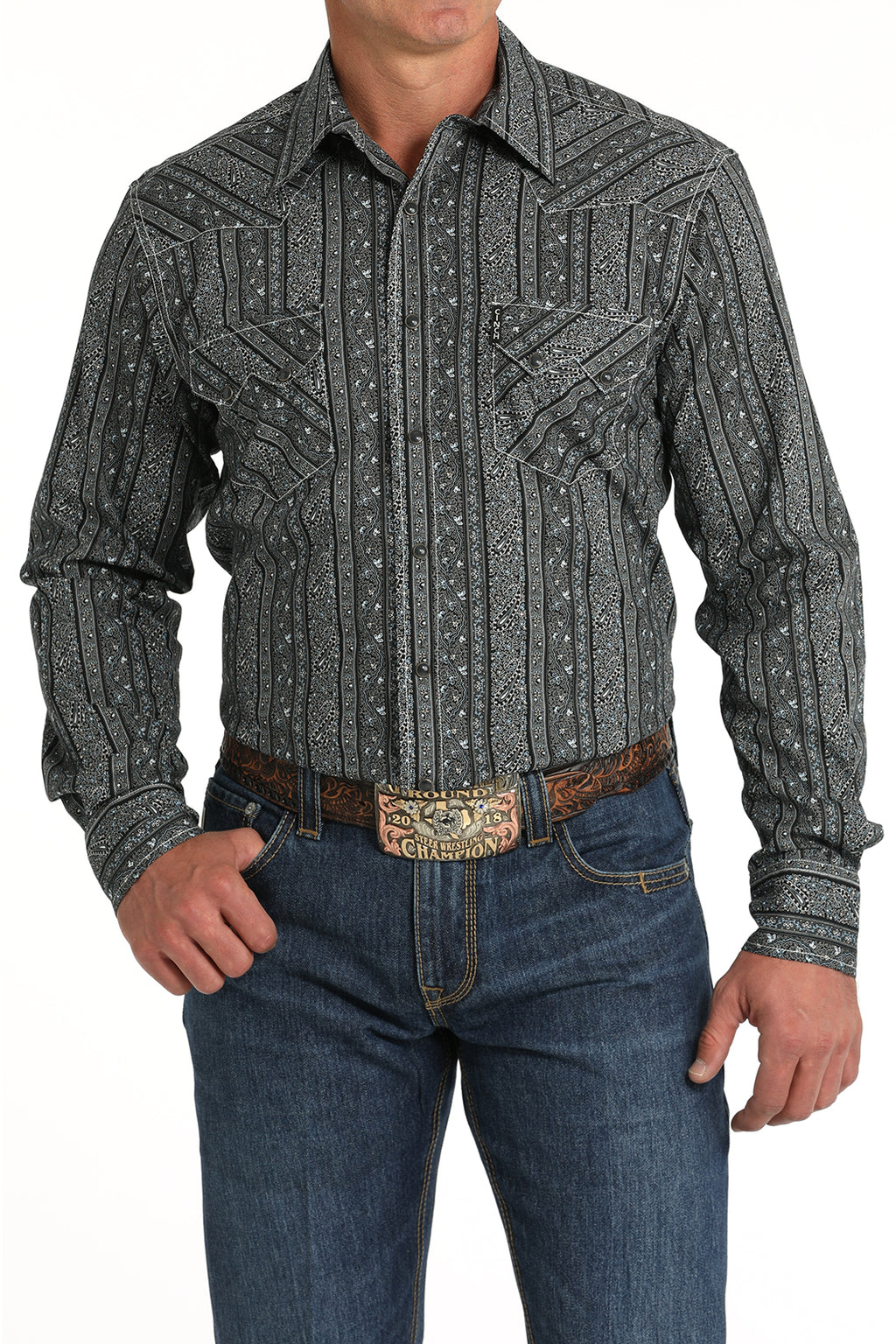 CINCH Men's Black Modern Fit Western Button-Down Shirt