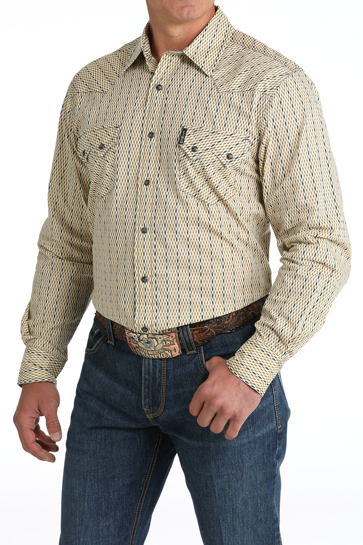 CINCH Men's Cream Modern Fit Western Button-Down Shirt