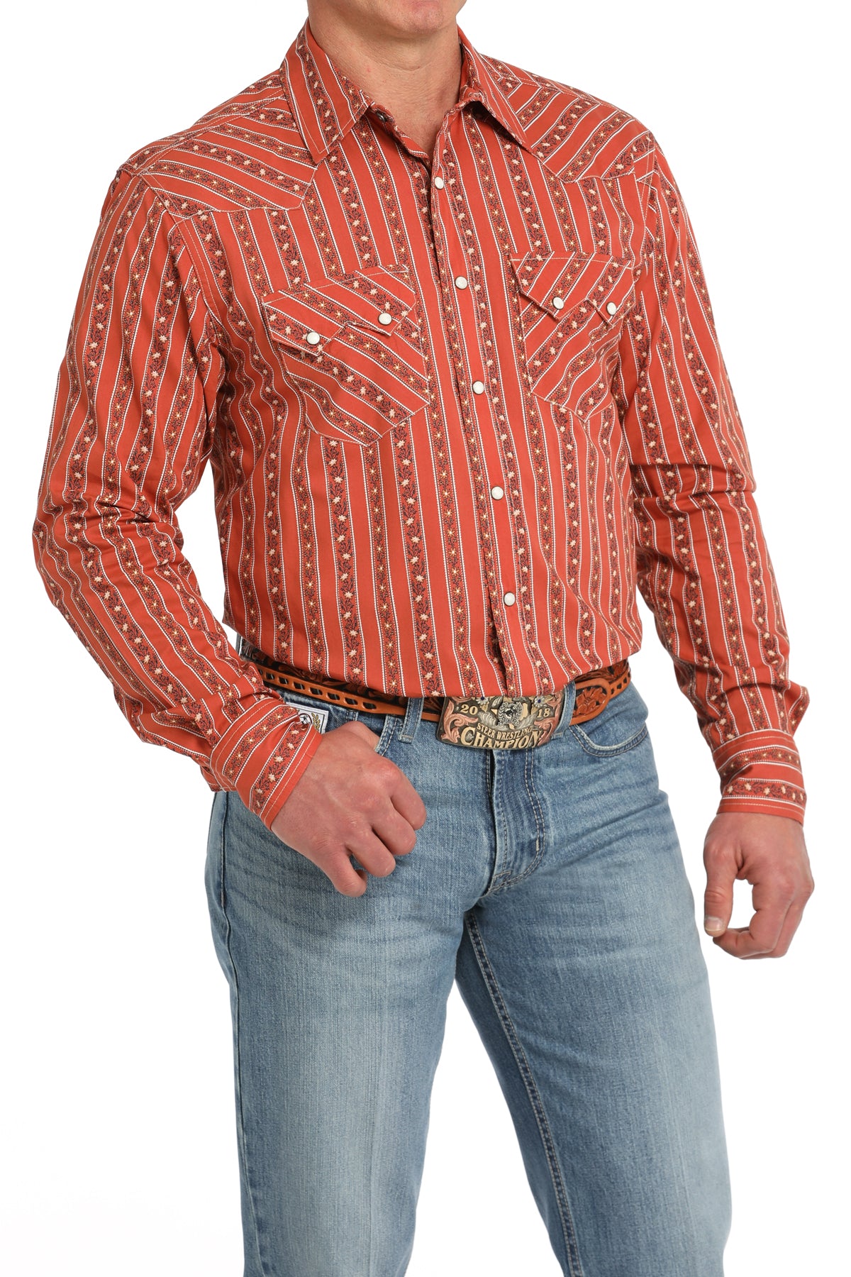 CINCH Men's Orange L/S Modern Fit Western Button-Down Shirt