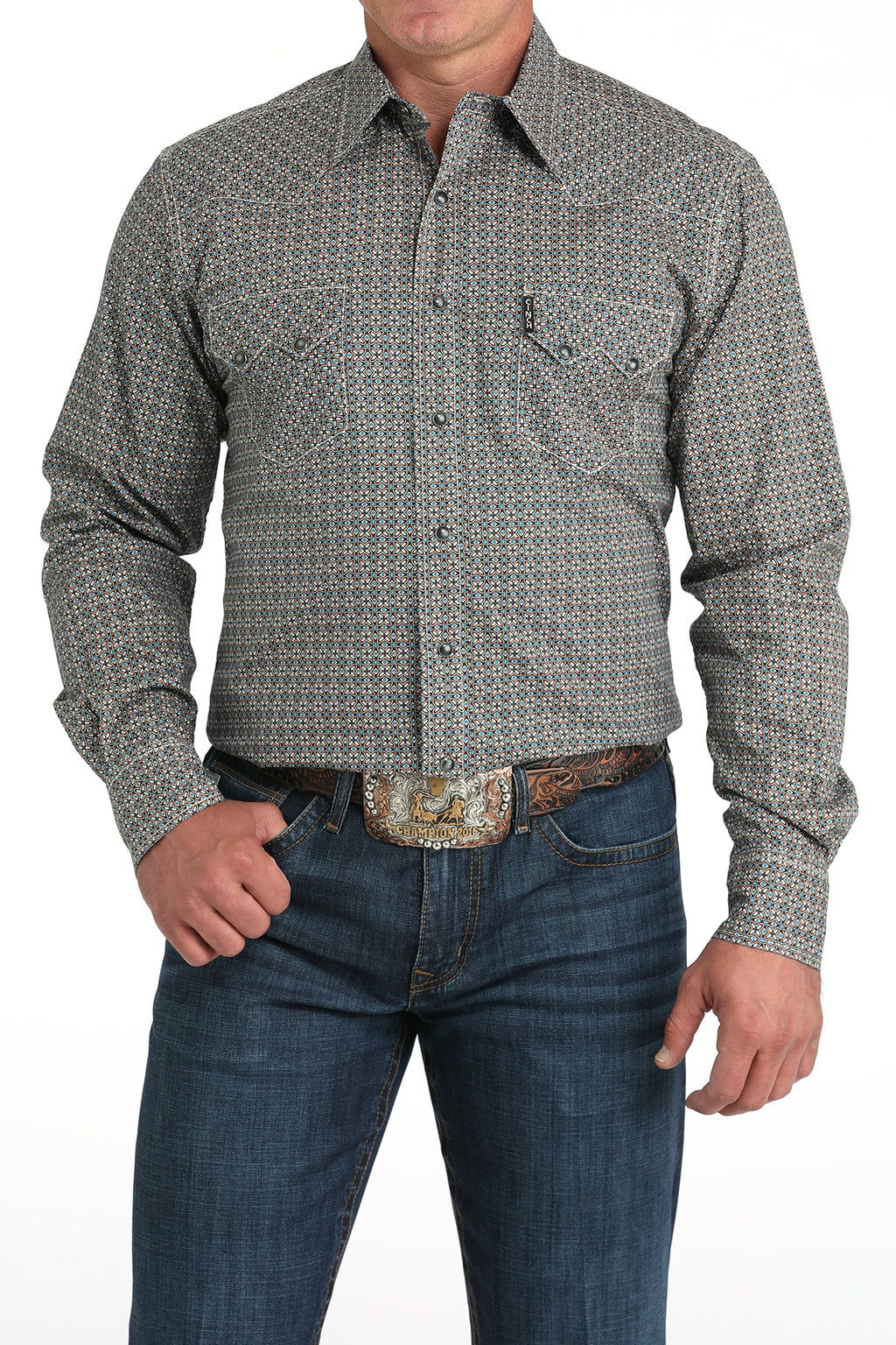 CINCH Men's Grey Modern Fit Button-Down Shirt