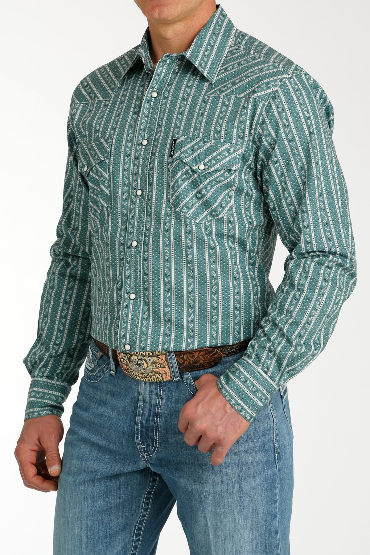 CINCH Men's Green Modern Fit Western Button-Down Shirt