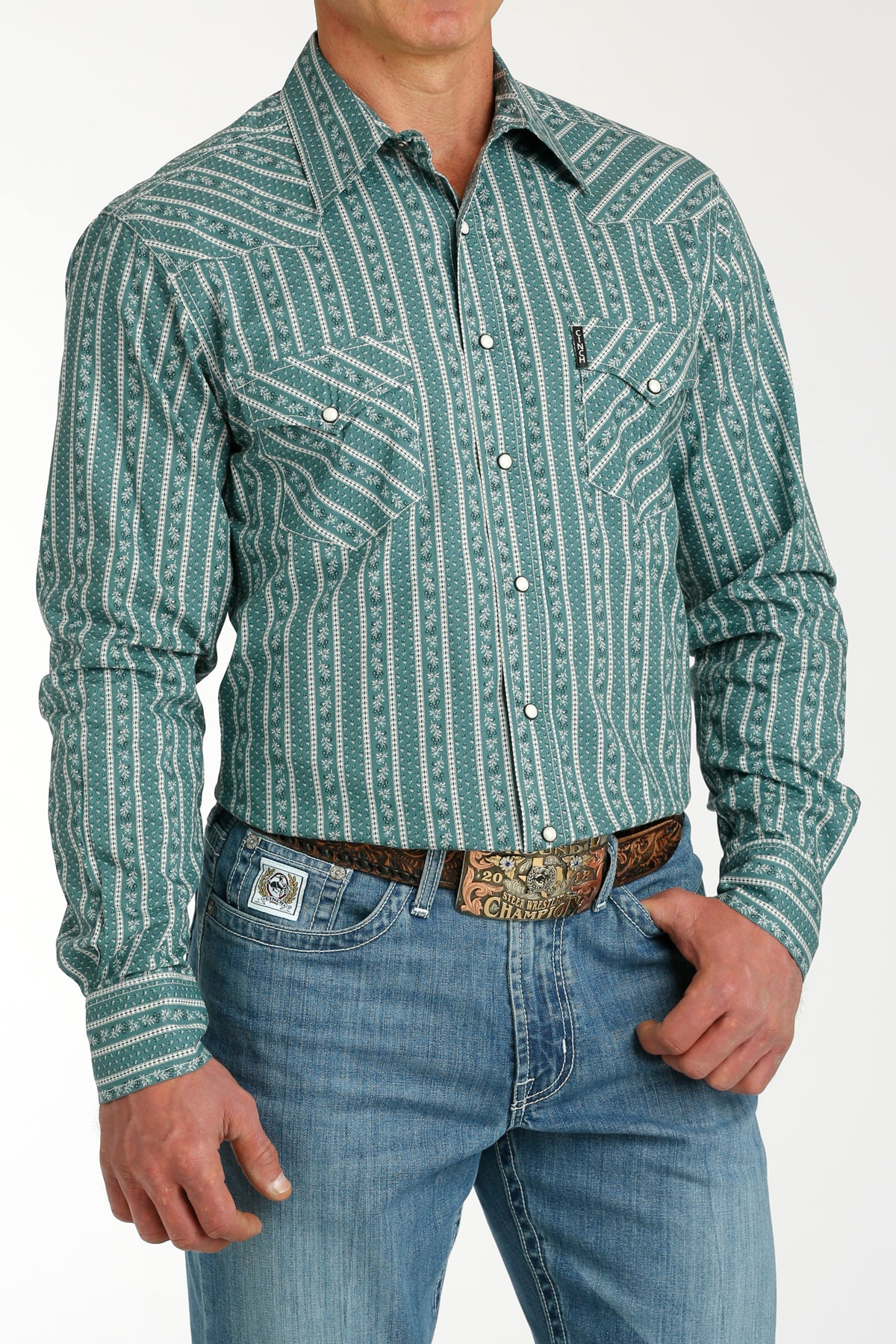 CINCH Men's Green Modern Fit Western Button-Down Shirt