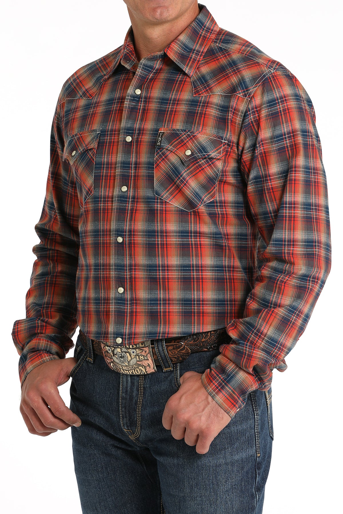 CINCH Men's Red Plaid Modern Fit Western Button-Down Shirt