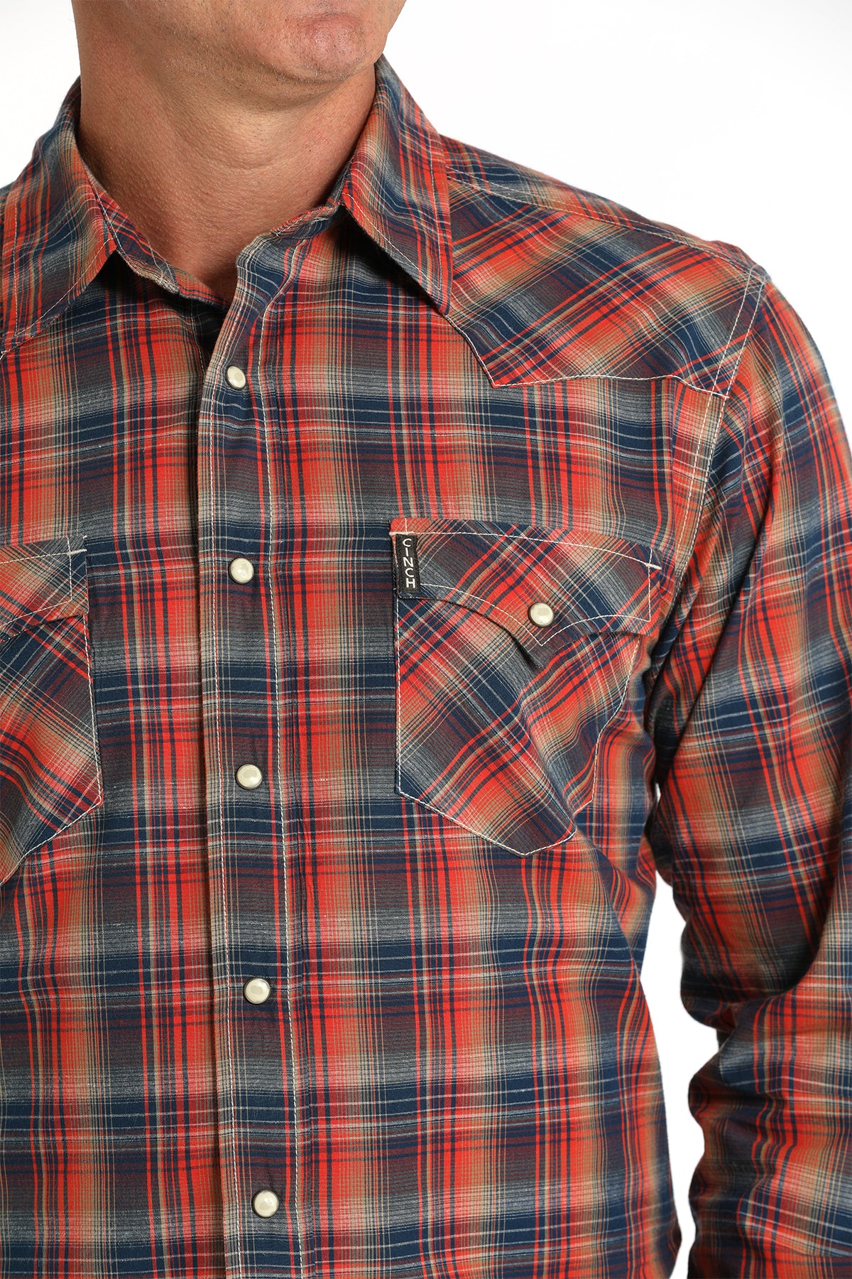 CINCH Men's Red Plaid Modern Fit Western Button-Down Shirt