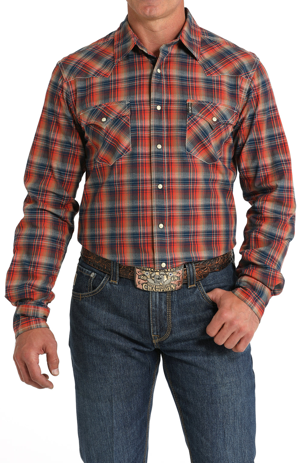 CINCH Men's Red Plaid Modern Fit Western Button-Down Shirt