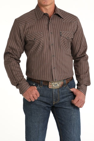 CINCH Men's Brown Modern Fit Western Button-Down Shirt