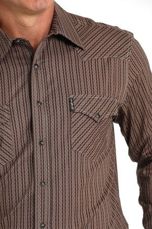 CINCH Men's Brown Modern Fit Western Button-Down Shirt