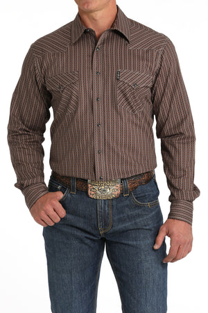 CINCH Men's Brown Modern Fit Western Button-Down Shirt