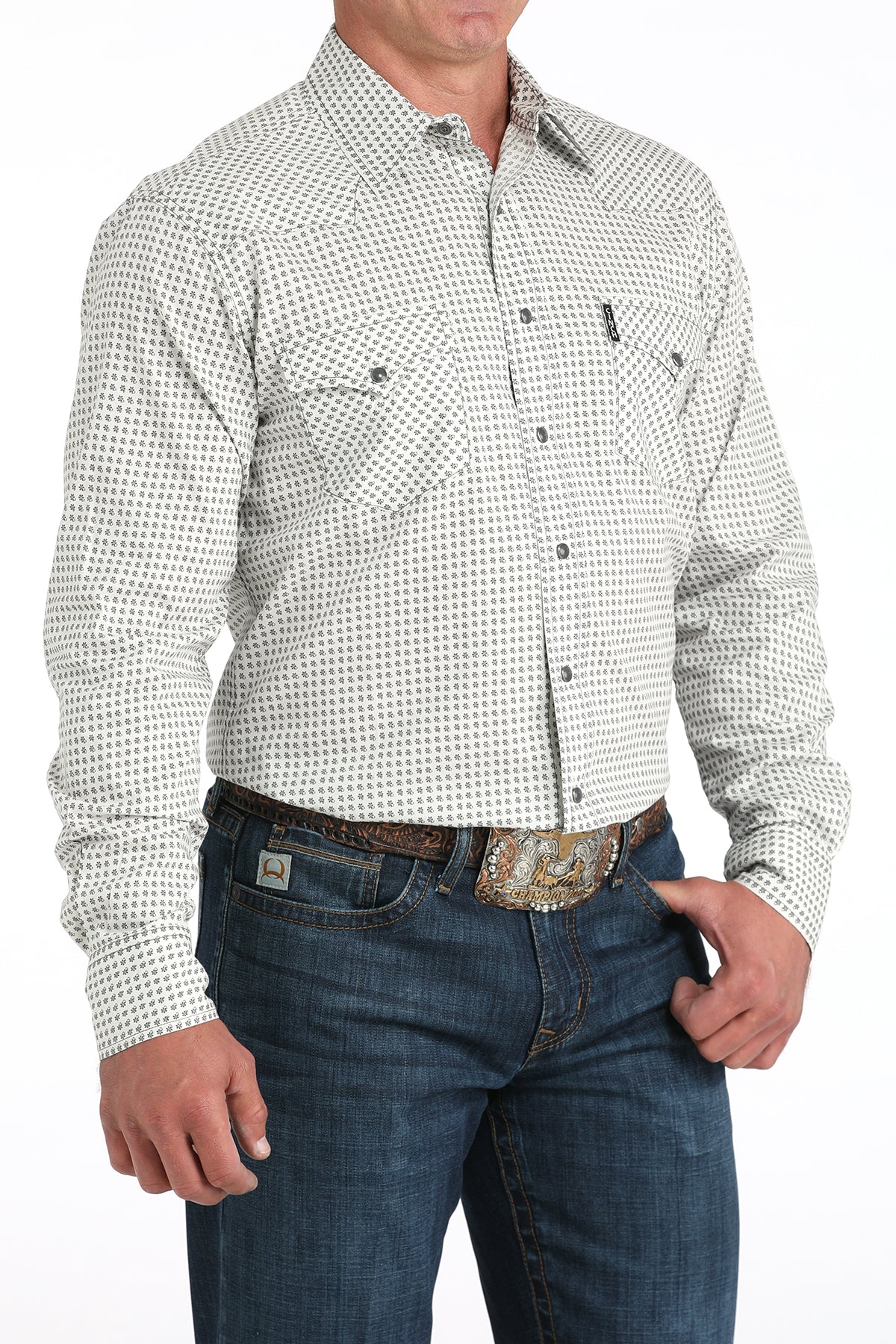 CINCH Men's Cream Modern Fit Button-Down Shirt