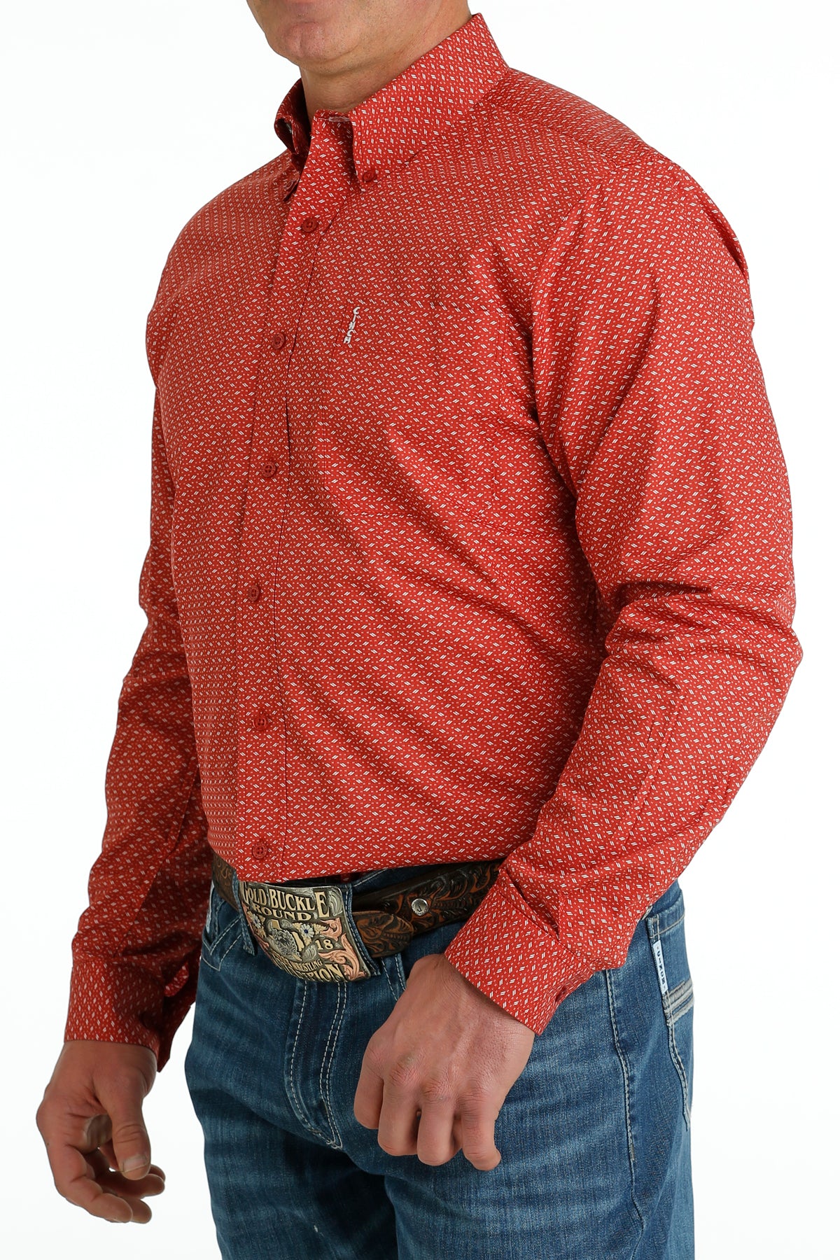 CINCH Men's Red L/S Modern Fit Button-Down Shirt