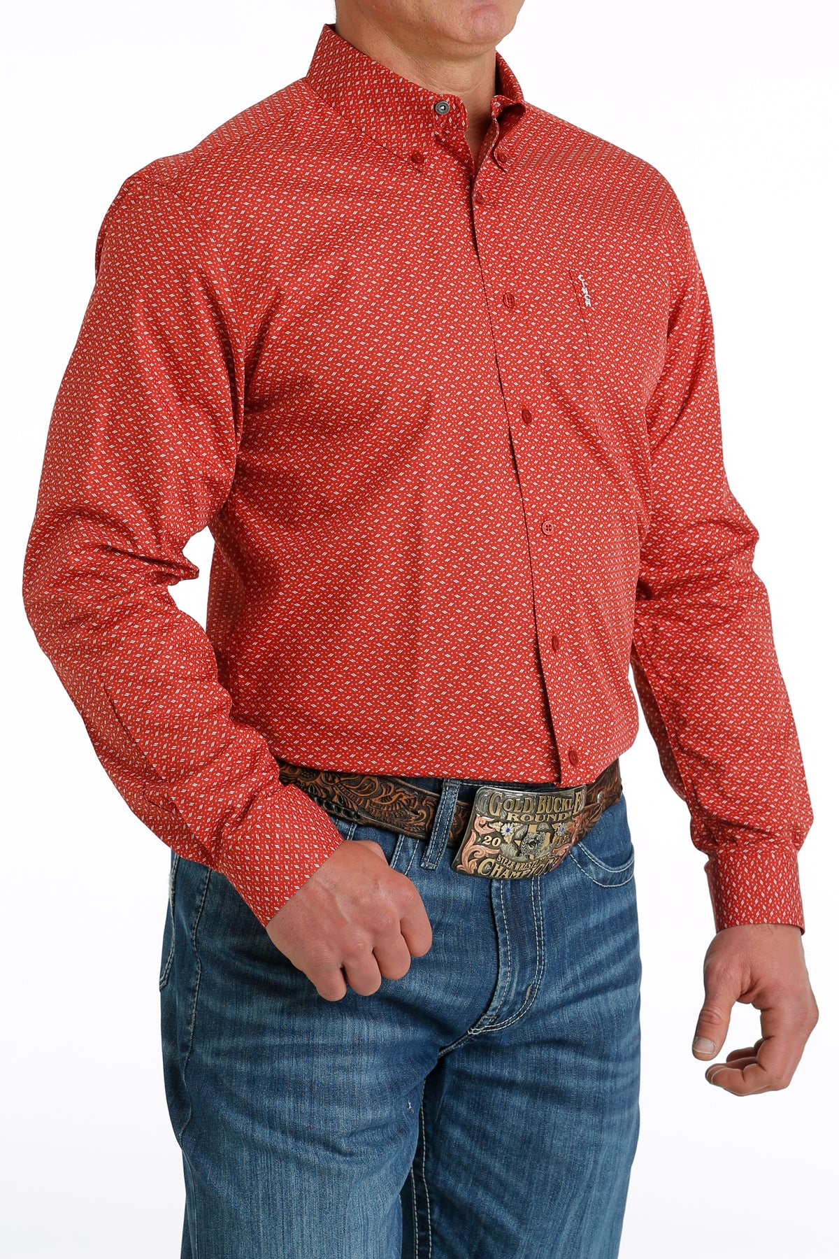 CINCH Men's Red L/S Modern Fit Button-Down Shirt