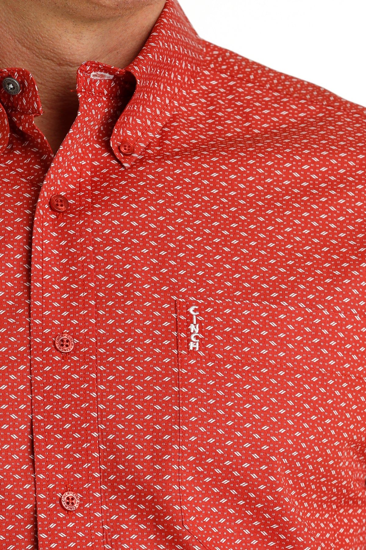 CINCH Men's Red L/S Modern Fit Button-Down Shirt