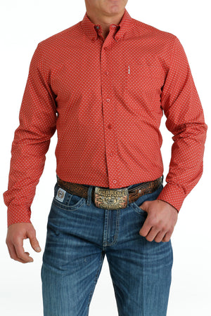 CINCH Men's Red L/S Modern Fit Button-Down Shirt