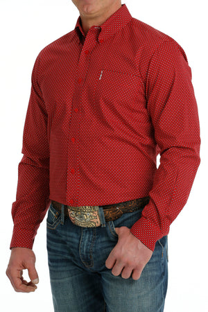 CINCH Men's Red L/S Modern Fit Print Button-Down Shirt