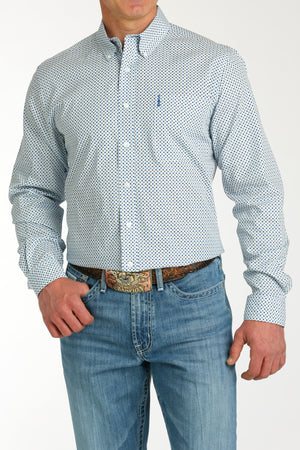 CINCH Men's Light Blue Modern Fit Print Button-Down Shirt