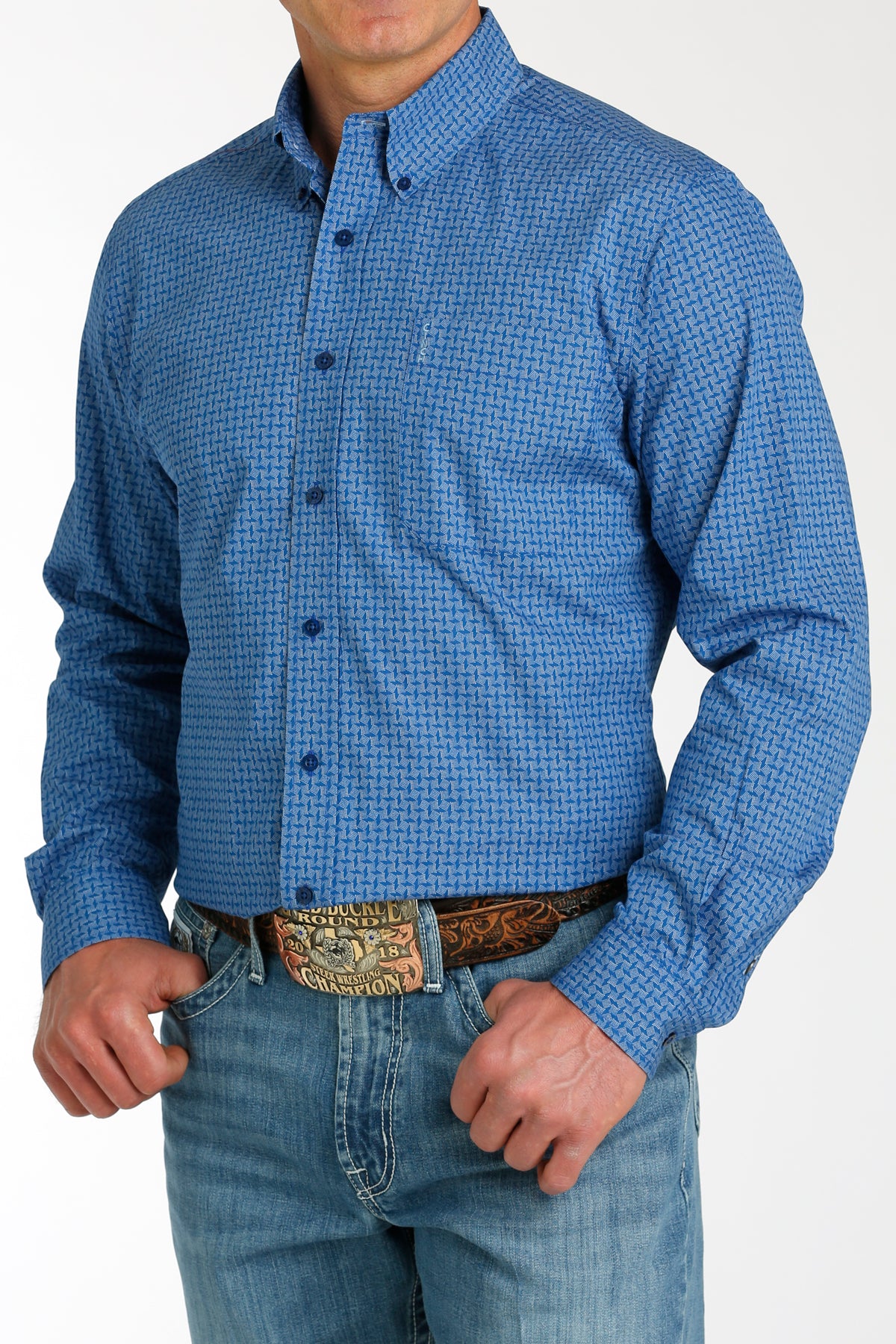 CINCH Men's Royal Blue Modern Fit Print Button-Down Shirt