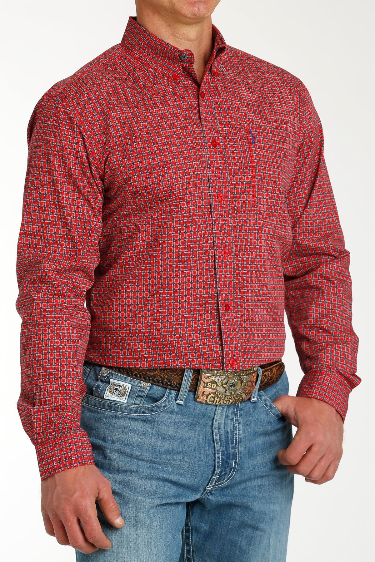 CINCH Men's Red Modern Fit Print Button-Down Shirt