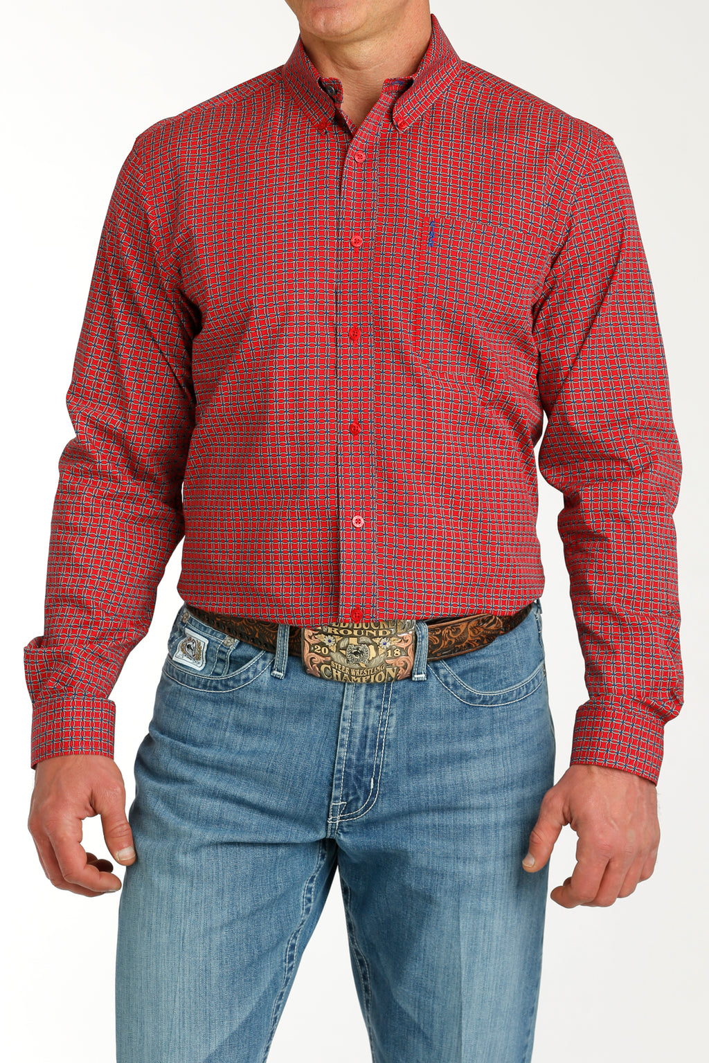 CINCH Men's Red Modern Fit Print Button-Down Shirt